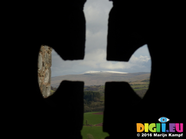 FZ025822 Snow on Pen Y Fan seen from Carreg Cennen Castle